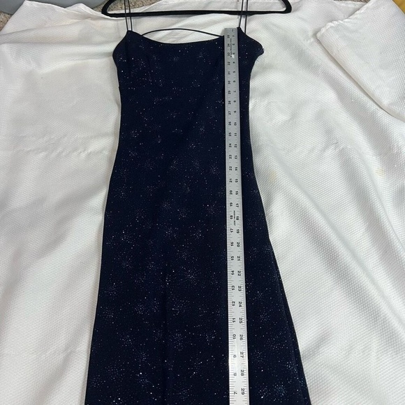 90s‎ Y2K Navy Blue Turquoise Sparkly Starburst Low Back Spaghetti Strap Dress - Picture 10 of 13